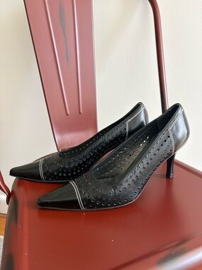 Vintage Stuart Weitzman Black Perforated Pointed Toe Heels